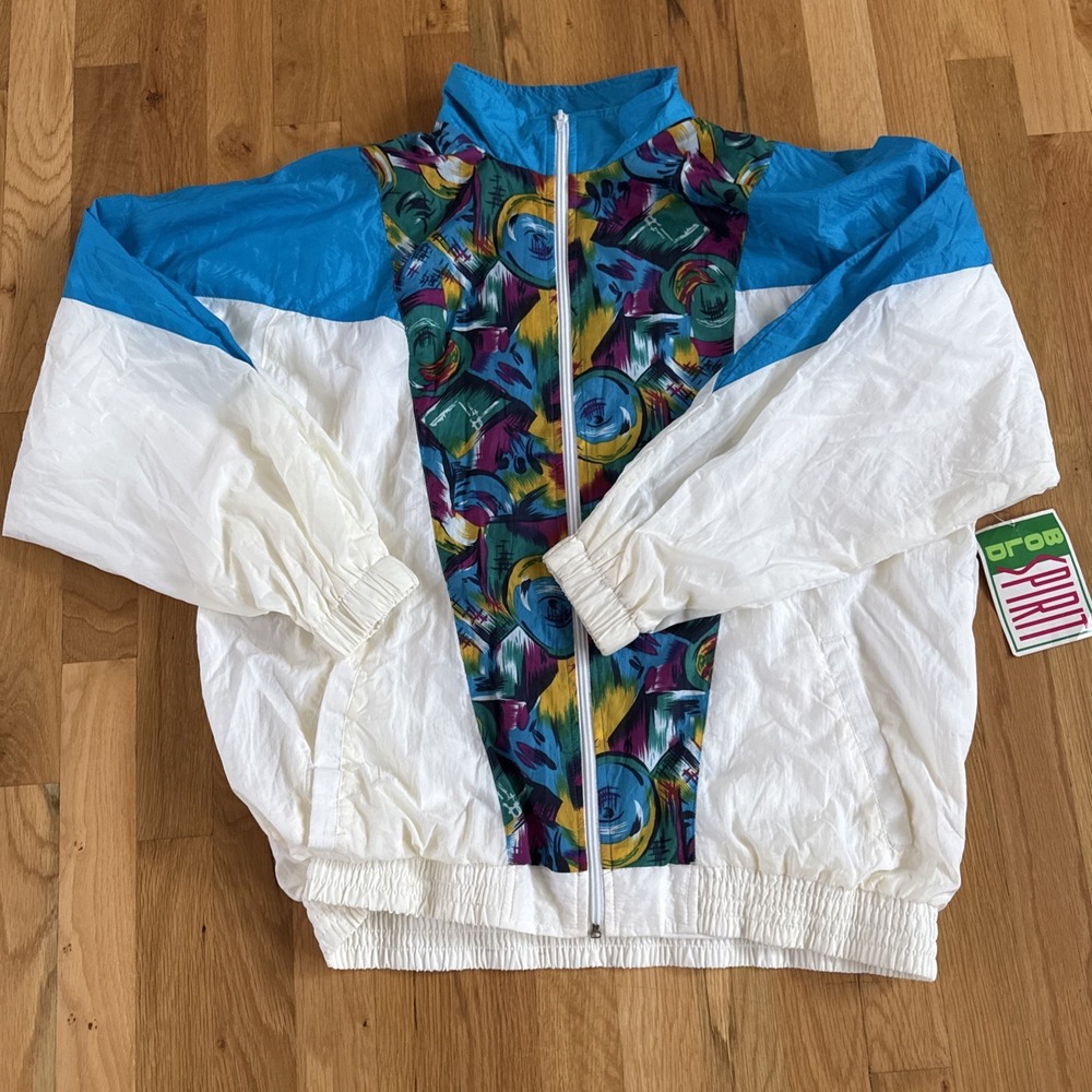 NWT Vintage Retro Colorful Windbreaker Jacket Bold Spirit Size Large